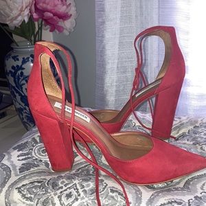 Red Ankle Tie Steve Madden Block Heel Pump